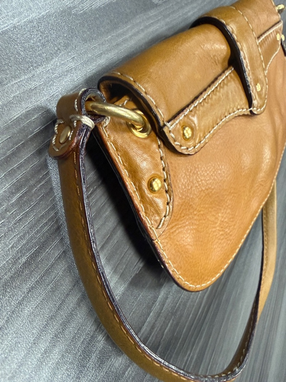 Michael Kors brown tan flap leather purse studded trim Shoulder Bag Clutch - Picture 11 of 13